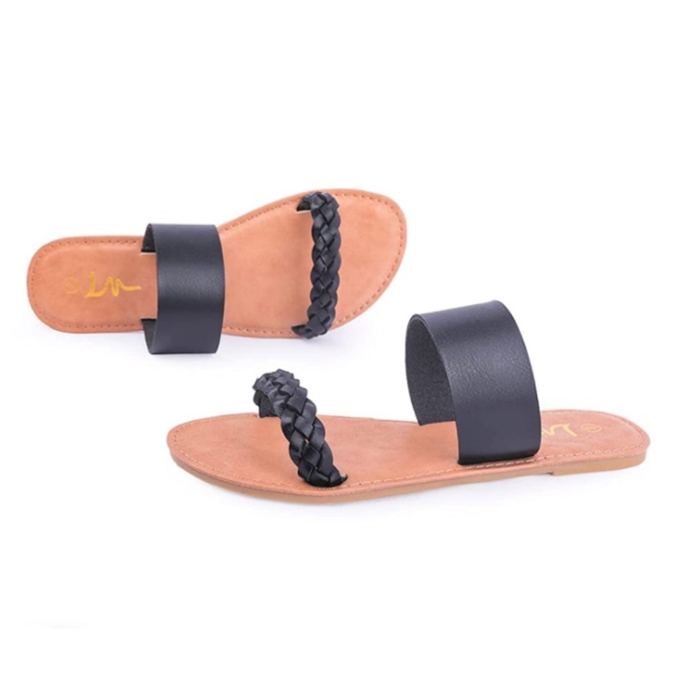 Women’s Braided Slide Sandals Black Size 7